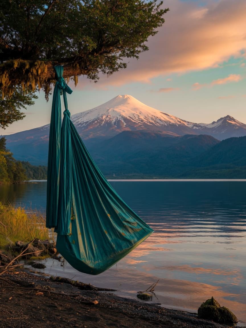 Tela aérea junto al lago y la cordillera